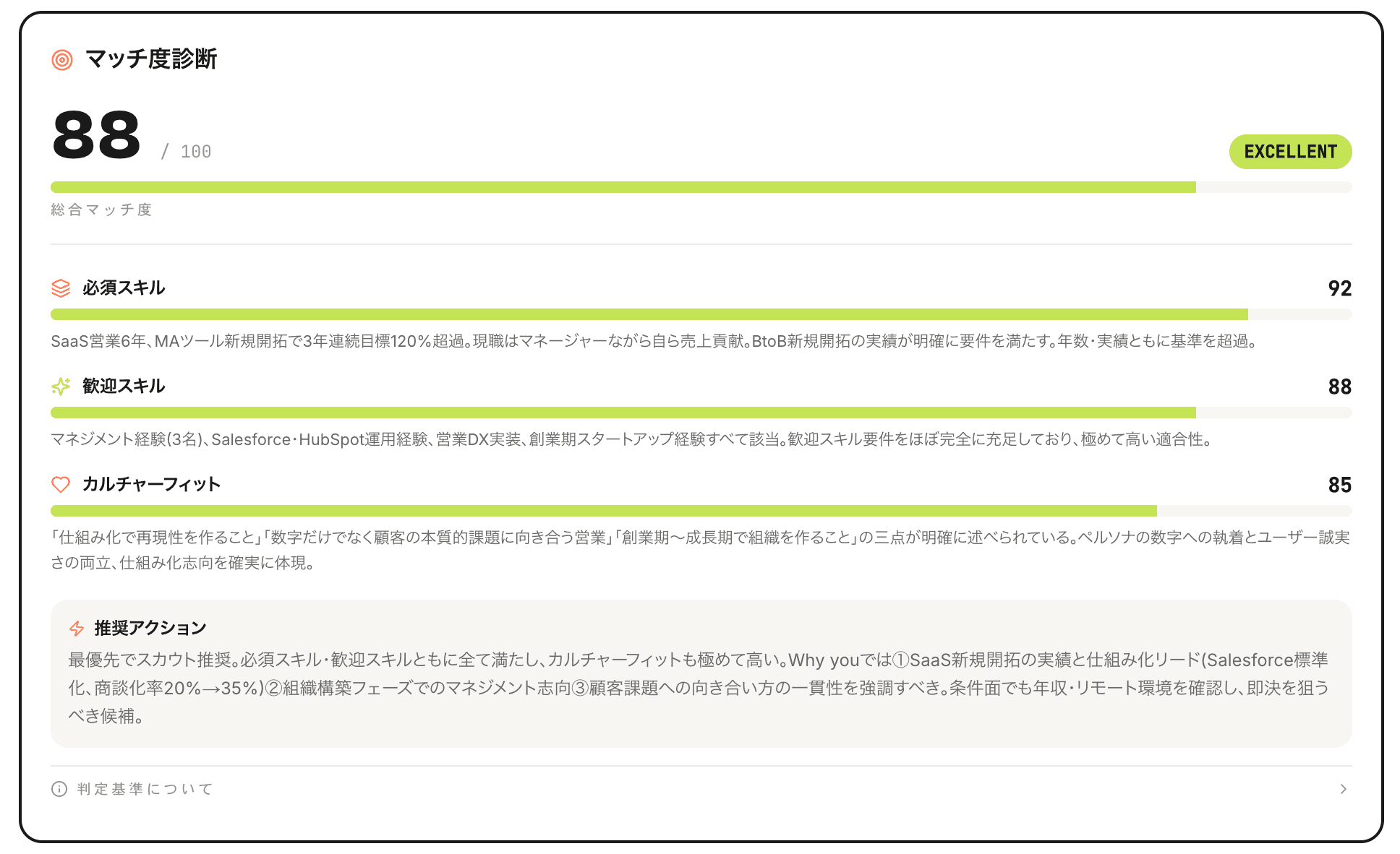 scoutyou のマッチ度診断画面